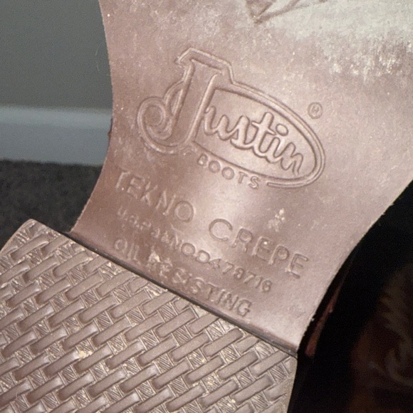 Men's Justin Tekno Crepe Brown Leather Cowboy Boots 9D - Picture 10 of 12